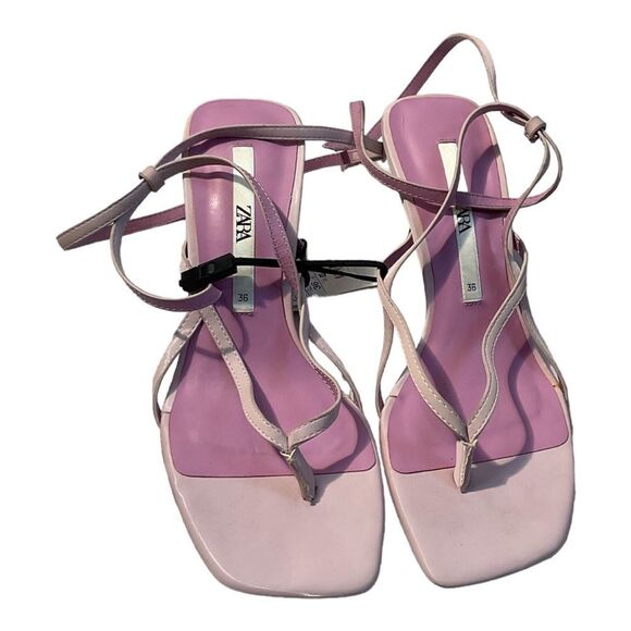 ZARA WOMENS SIZE 6 LILAC PURPLE STRAPPY FAUX LEATHER HEELED SANDALS SHOES - Picture 1 of 16